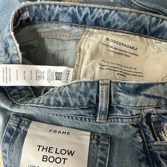 Frame NWT Jeans Women's 30 The Low Boot Cut Blue Faded Distressed Denim Pants - Picture 5 of 7